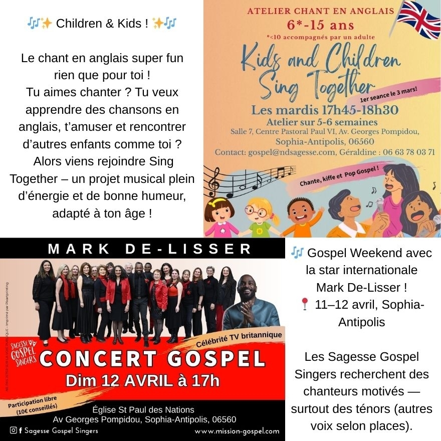Sing Together (6-15 ans), Mission Gospel (16ans+)